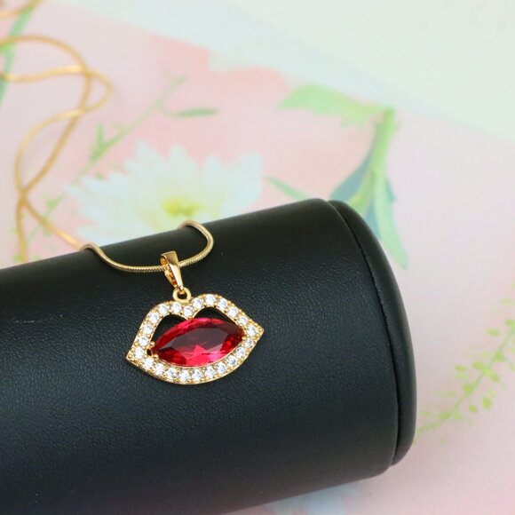 "Rose Gold Lips Pendant with Red Stone – Bold & Stylish, XPPT1206 - Picture 2 of 14